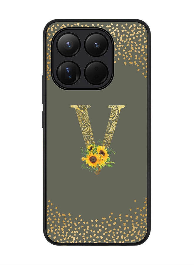 For Xiaomi 15T Case,Slim fit Camera Protection, Shockproof Thin Phone cover  - Custom Floral Monogram - V  (Olive Green )